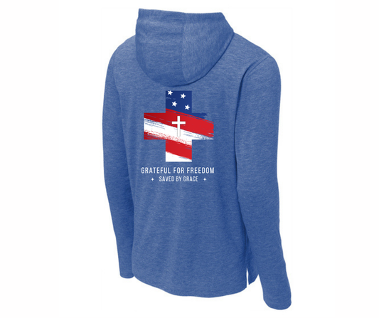 Grateful for Freedom - Blue Lightweight Athletic Hoodie (Pre-Order Item)